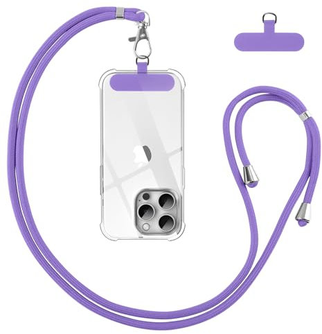 Vauki Cordon Telephone Portable, Tour de Cou Téléphone Universelle avec Patch, Réglable Amovible en Nylon Collier Lanière Corde en Bandoulière Compatibles avec Plupart des Smartphones Case, Violet 01