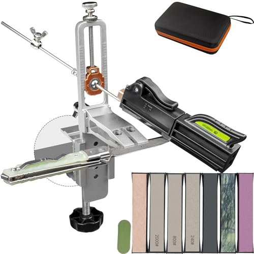 CWOVRS Knife Sharpening System, Precision Control Angle 15-30°, Portable Knife Sharpening Kit with Base for Indoor Outdoor Use, Diamond Stone & Natural Stone Kit for Kitchen Camping Hunting
