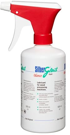 Silbergleit Blanco flüssiges Holzgleitmittel Spray, 500 ml Flasche inkl. Sprühkopf, speziell für helle Hölzer an Hobelmaschinen