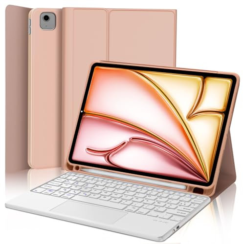 JADEMALL Clavier avec Trackpad pour iPad Air 11 Pouces M3 2025/M2 2024, AZERTY Clavier avec Pavé Tactile pour iPad Air 11, Coque avec Porte-Crayon, Rose