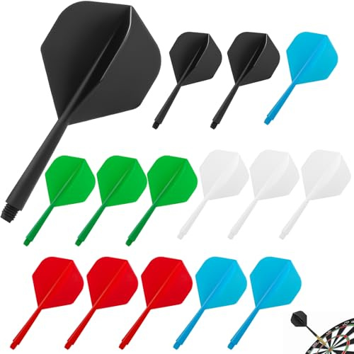 Pyroclasia 12 STK Darts Flights mit Schäfte Stabil Darts Zubehör Fusion Flights Dart Flyer mit Schaft Integrierte Festen Flights Kunststoff Dartschäfte Shaft Flight System Kombi(2BA)