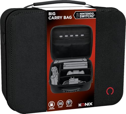 Konix Schutz- und Tragetasche Big Carry Case für Nintendo Switch 2 - Zubehörnetze - 14 Spielschächte - Schwarz