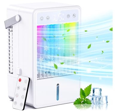 Portable Air Conditioner, Air Cooler with Remote, 5 Wind Speeds, 2 Spray Modes, Air Conditioner with 10H Timer, 1500ML Water Tank, 4-in-1 Mini Air Conditioning Unit for Home, Office, Bedroom, Kitchen