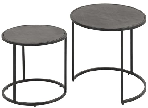 Riess Ambiente Rundes 2er Set Couchtische Mountain Soul - 60cm - schwarz - Naturstein Metall