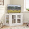 Panana Modern Corner TV Unit Stand Cabinet with 4 Doors and Shelves, Entertainment Center Media Console for Living Room Bedroom (White)