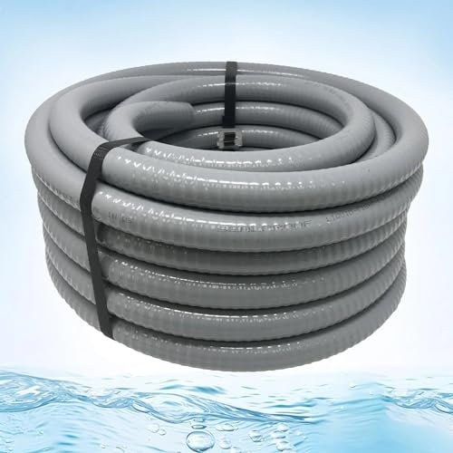 5m Flexibler PVC-Druckschlauch Ø 50mm grau – Poolschlauch für Schwimmbad, Teich & Garten (6 bar, UV-beständig, unterirdisch verlegbar, glatte Innenwand)
