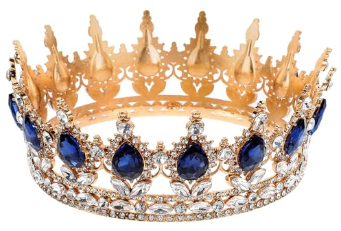 PACKOVE Strass Tiara Diademe mit Edelsteinen Braut- Junggesellin Zubehör Hochzeiten prinzessin kopfbedeckungen Hochzeitskopfschmuck Krone für die Braut Krone der Blue