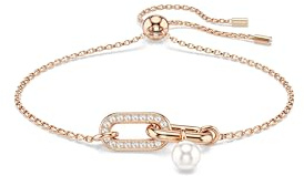 Swarovski Constella Armband, offizielles Produkt, mit Kristallperlen, rund, vergoldet mit Roségold, Weiß