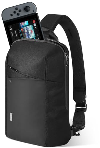 MoKo Sling Crossbody Bag for Switch 2/OLED/Steam Deck/Rog Ally X, Protective Travel Chest Carrying Case Gaming Pouch with 8 Game Card Slots, Minimalist Chest Tablet Bag for 11 iPad Pro/Air, Black