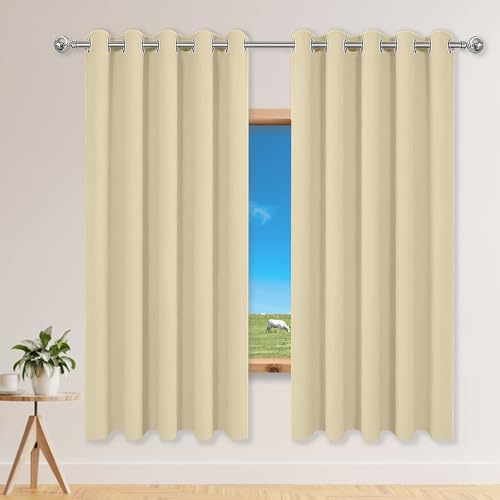 GOUER Gardinen Blickdicht Vorhänge 240 x 180 cm Leichte & Weiche Winter Extra Warm Lärmschutz Vorhang Blickdicht mit Ösen mit Ösen, Waschbar für Wohnzimmer Schlafzimmer, Creme Farben