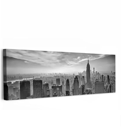 MuchoWow© Bild auf Leinwand Schlafzimmer Bilder XXL Badezimmer Wand Deko | 120x40 cm - Wohnzimmer Modern Wanddeko Bilderwand Geschenk Wandbilder Architektur - Schwarz Weiß - Skyline - New York
