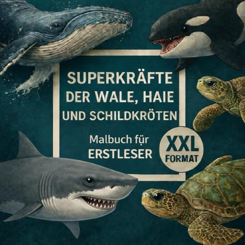 Superkräfte der Wale, Haie und Schildkröten - Malbuch für Erstleser im XXL-Format (Superkräfte Serie von Ilow Studio)