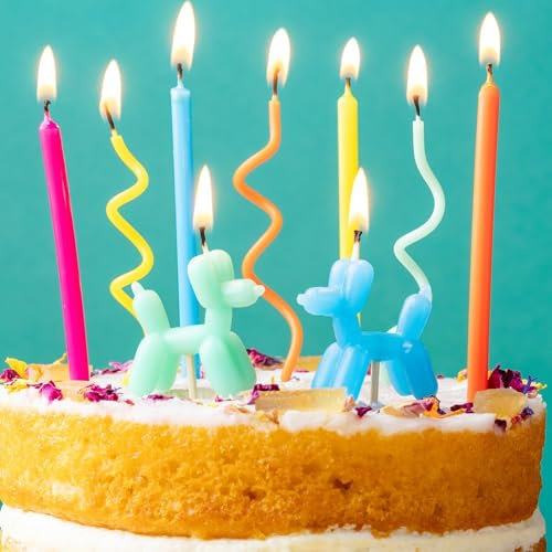 Talking Tables 9 x Balloon Dog Birthday Candles and Spiral Birthday Party Candles for Cake Decorations Parties & Celebrations for Fun Gatherings Cake Topper Candles Eco Packaging 7cm