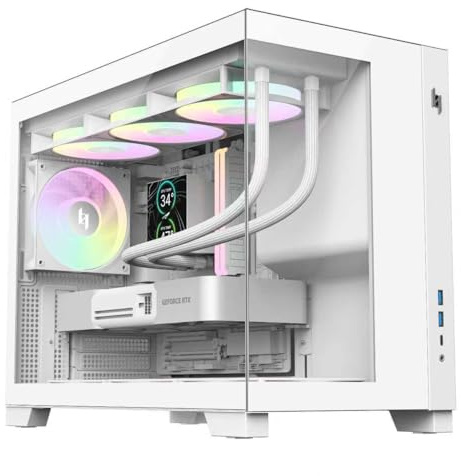 GAMEMAX NEX C33 WH Case gaming M-ATX compatto panoramico, alimentazione frontale, supporto radiatore 360 mm, GPU fino a 410 mm, Type-C Gen2×2, 4 ventole ARGB, per gaming, desktop, RTX 4090 & RTX 5090