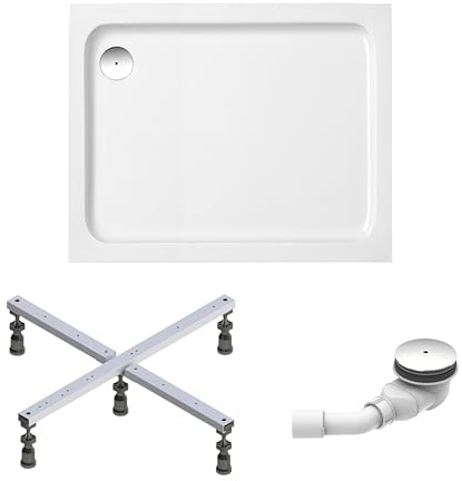 Schulte Duschwanne Cala 100x80 cm, rechteckig aus hochwertigem Sanitäracryl inkl. Fußgestell, Ab- und Überlaufschutz, Pflegeleicht und alterungsbeständig, Größe wählbar