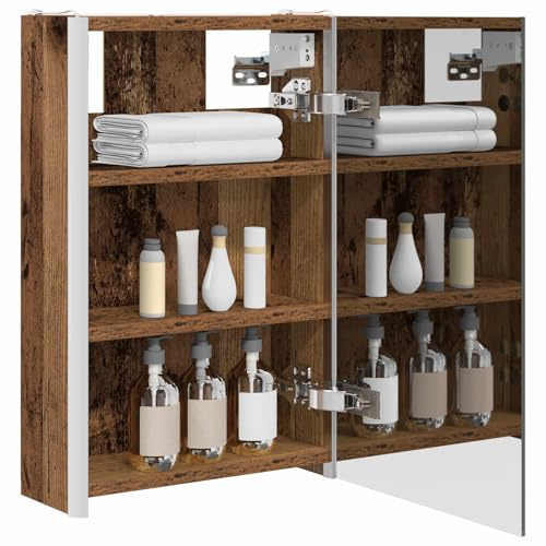vidaXL Badezimmerspiegelschrank Altholz 33 x 11,5 x 50 cm, Stylischer Badezimmeroberfläche, Wandspiegel, Cooles Stauraum, Moderne Vanity, anpassbare Beleuchtung, Platz sparen