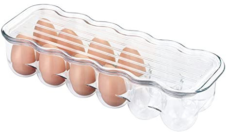 mDesign Egg Holder with Lid – Plastic Egg Tray for up to 12 Eggs – Suitable for Fridge Storage – Clear