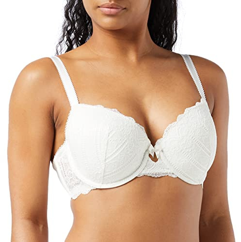 Dorina Damen Celine Leicht Gepolsterter Demi-BH – Bügel-BHs mit Geformten Cups, Florales Spitzendesign und Stützenden U-Rückenflügeln, Elfenbein, 80G
