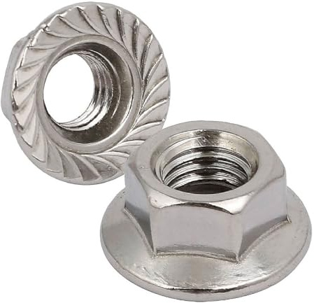 M5 Serrated Flange NUT - A2 Grade 304 Stainless Steel 5mm Metric Hexagon Nuts - DIN 6923 - By POWCOG® - Pack of 100