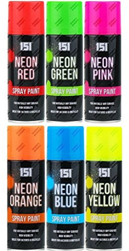 6 Cans Of Fluorescent Neon Spray Can Paint 200ML Graffiti (Banksey) N0 CFCs