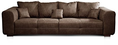 CAVADORE Big Sofa Mavericco / Big Couch im modernen Design in Lederoptik / Inklusive Rückenkissen und Zierkissen / 287 x 69 x 108 cm (BxHxT) / Mikrofaser Braun