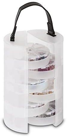 Rayher 39499000 Sortierbox, für Kleinteile, rund, ø 13cm, mit Tragegriff, transparent, für Bügelperlen, Pailletten, Perlen, Schmucksteine, Strass und Glitter, Rondell, Schmuckschatulle, Box Round