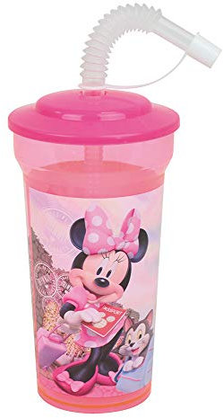 DISNEY MINNIE 005771 Verre/gobelet avec paille 400 ml pour enfant - vaisselle réutilisable, Clair