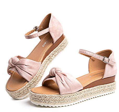 Hitmars Sandali Donna Zeppa Plateau Estivi Casuale Espadrillas Sandali Piattaforma Moda con Bow-Knot 5 CM rosa taglia E 40 EU