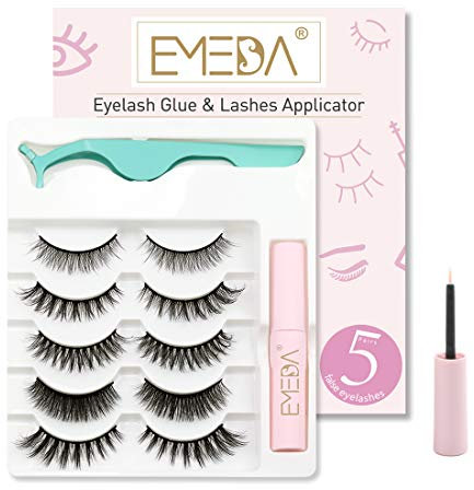 EMEDA naturel faux cils avec colle 5 paires de faux cils moelleux Multipack de faux cils épais et longs avec colle Dénudez les faux cils avec un applicateur natural faux false lashes (mix 01)