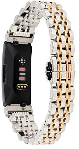 Tencloud Armbänder Kompatibel mit Fitbit Inspire 2 Armband, Metall Edelstahl Verstellbarer Ersatz Business Armband Armbanduhr Zubehör Nur für Inspire 2 Fitness Tracker (Silber Gold)