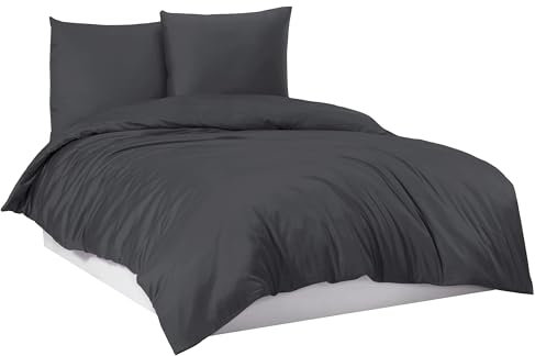 Mixibaby Bettwäsche Bettgarnitur Bettbezug 100% Baumwolle 135x200 155x220 200x200 200x220, Farbe:Anthrazit, Größe:200 x 220 cm