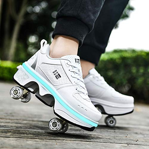DHTOMC Pattini in Linea, Scarpe LED Multiuso 2 in 1, Stivali con Pattini A Rotelle Regolabili,Scarpe da Skateboard,Deformation Roller Shoes,Scarpe da Skat per Donna Uomo,EUR35