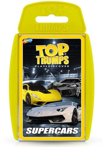Top Trumps Supercars klassisches Kartenspiel, erfahren Sie Fakten über die Aston Martin DBS, McLaren Senna und Bugatti Chiron in diesem pädagogischen Spiel, Geschenke und Spielzeug für Jungen und