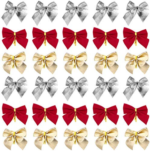 TOYANDONA 36pezzi Decorazioni Natalizie Glitter con Fiocchi di Ornamenti per Albero di Natale Rosso Argento Addobbi Festivi per Casa e Feste