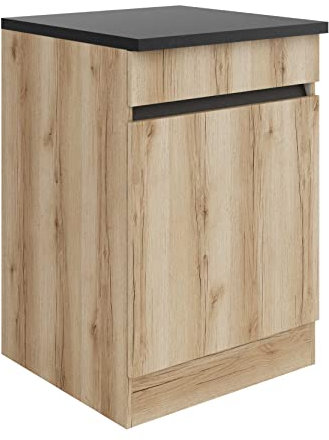idealShopping GmbH Küchen Unterschrank mit Arbeitsplatte Kaya U606-0+ in Wildeiche Nachbildung 60 cm breit