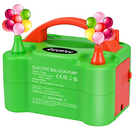 Deeplee Elektrische Luftballonpumpe, 600W Aufblasgerät Doppeldüse Ballonpumpe für Party, Geburtstag, Hochzeit und Festivaldekoration Grün