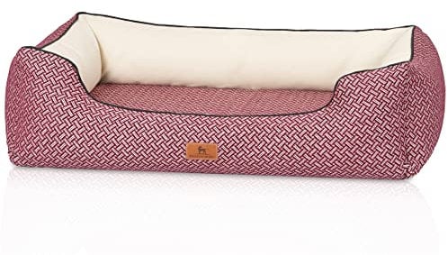 Knuffelwuff Orthopädisches Design Hundebett Sanford M-L 85 x 63cm Rot - Hundesofa mit erhöhte Ränder und abnehmbarem Bezug - leicht zu reinigen - für große, mittelgroße und kleine Hunde