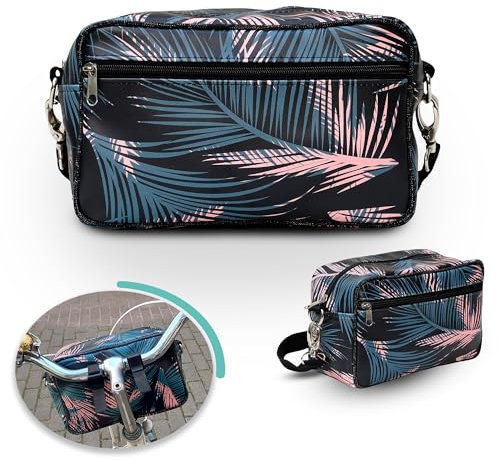 Lenkertasche Fahrradtasche aus bedruckter Plane, mit abnehmbarem Schultergurt, für Frauen Wasserdicht Bike Bag - Design Retro Palma
