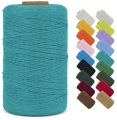 LEREATI Makramee Garn 1mm x 390m Baumwollgarn Geflochten Baumwollschnur Natürliche Baumwolle Garn, Bunt Macrame Cord 1mm für DIY Stricken Wandbehang Vorhang Hängepflanze Handtasche (Pfauenblau)