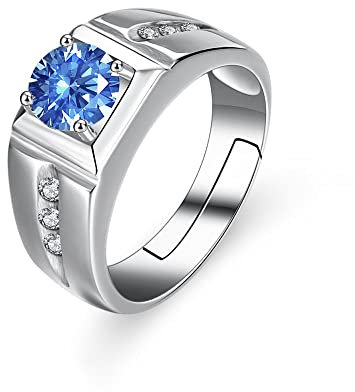 Sterling Silber Ring 925 Mit Farbigem Zirkon Blau - Verstellbarer Schlicht Klobiger Herrenring - Punk Kleid Verlobungsring - Geschenke Für Herren - Ewigkeitsring