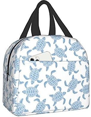 Sea Turtle Blue White Insulated Lunch Bag - Leakproof for Adults, Women, Men - Lunch Box Tote Cooler for Work, Travel