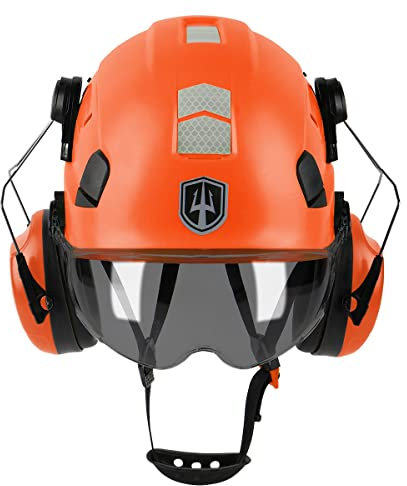 GREEN DEVIL 3-in-1 Forsthelm Schutzhelm Bauhelmdie EN397 entsprechen, Hochfeste ABS-Struktur Helm, mit Visier und Gehörschutz Ohrenschützer, stabile 6-Punkt-Befestigung