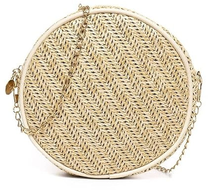 Strohtasche Strohsack Stroh Strandtasche Kleine runde Umhängetaschen Sommer handgefertigte gewebte Umhängetasche Damen Ketten Kreis Strandtasche Damen Handtaschen Korbtasche Geflochten ( Blue : A , Si