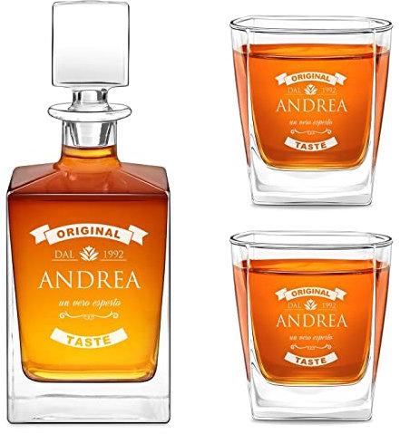 Maverton kit Decanter da 810 ml + 2/4/ 6 bicchieri per whisky - incisione personalizzata - Caraffa per whisky e bourbon - Bottiglia per festa del papà - pensiero speciale uomo - original taste