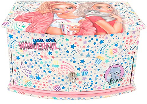 Depesche 12436 TOPModel Cutie Star - Kleines Schmuckkästchen in Rosa, mit Sternen-Muster und Model-Motiv, Schmuckbox mit Spiegel und Klappdeckel