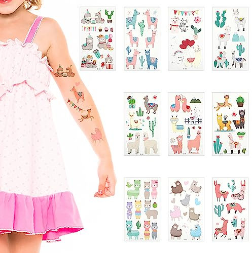 cobee süße Lama temporäre Tattoos für Kinder, 10 Blatt Alpaka Kaktus Thema temporäre Aufkleber Tattoo Kinder wasserdichte Körper Fälschungsaufkleber Geburtstagsparty Gastgeschenke Zubehör