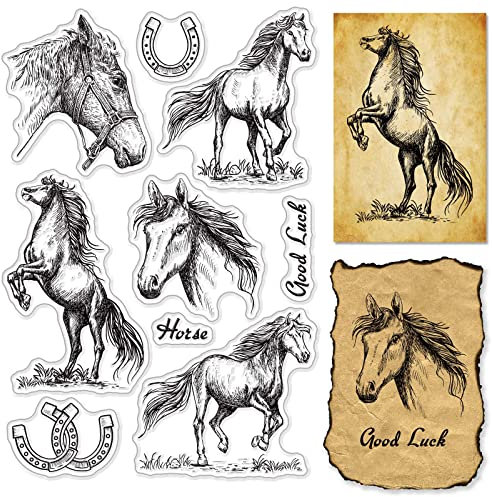 craspire Pferde Clear Stamps Pferde U-Förmige Hufe Transparent Silic1 Stempel Gummistempel Für Scrapbooking Geburtstag Fotoalbum Thanksgiving-Kartenherstellung 4.3 x 6.3 x 0.1 Zoll