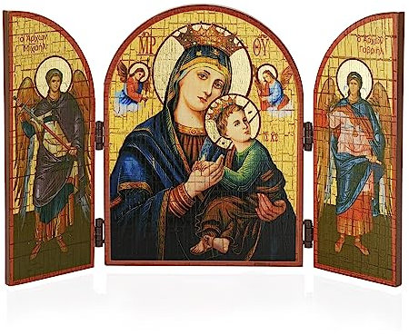 NKlaus Mutter von Immerwährenden Hilfe Ikone Triptychon Holz 25x16cm Christlich 13816