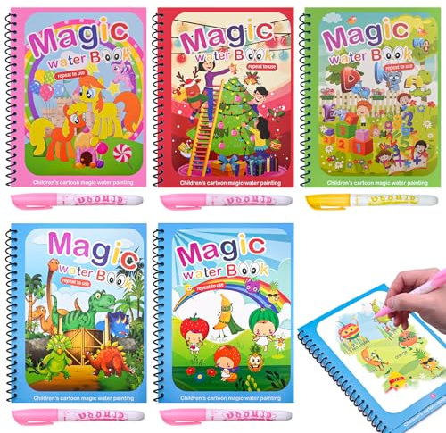 Lanvixo Wassermalbuch 5 Stück Wiederverwendbar Magic Water Coloring Book Malbuch mit Wasserstift Wasserzauber malbuch Für Kinder 3 4 5 6 Jahre alte Jungen Mädchen, B