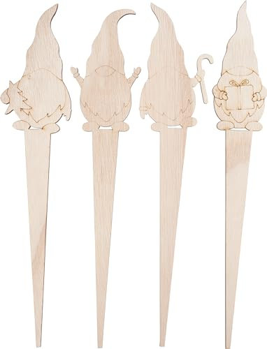 VBS Holz-Stecker Wichtel 4 Stk. Dekostecker unbemalt furniert 6x29 cm Sperrholz einseitig dekoriert 4 Motive 4.5 mm stark Weihnachten
